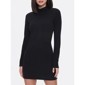 FOREVER 21 Dress Women's Medium Black Knitted Sheer Mock neck Long Sleeve